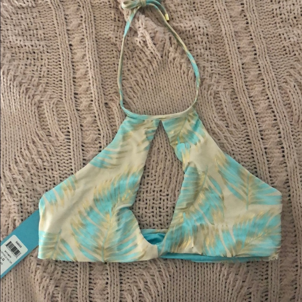 beach bunny aqua palm keyhole halter top